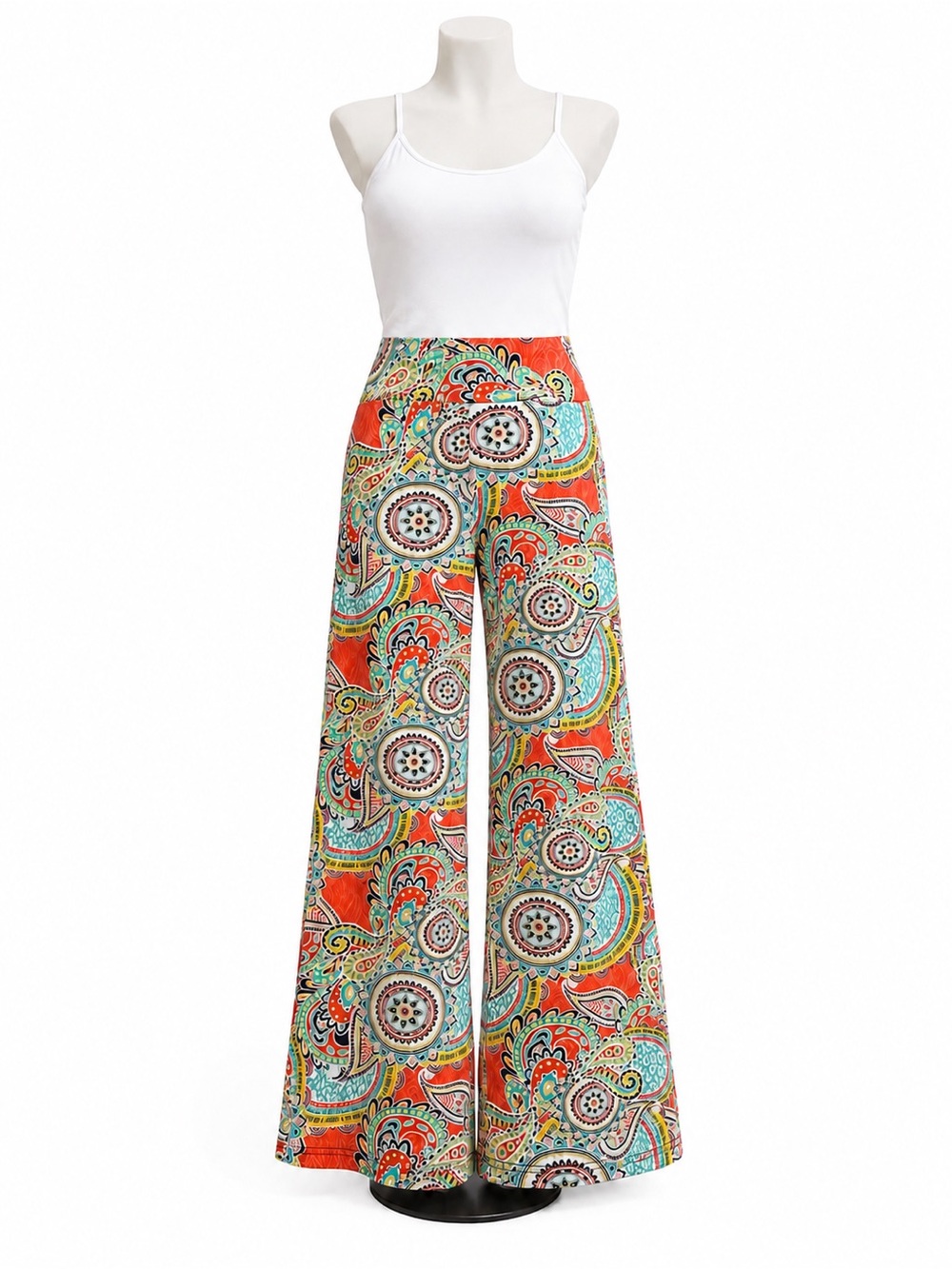 Lildy Palazzo Pants S/M Boho Paisley Wide Leg Pull On Stretch Lounge Beach - Picture 2 of 8